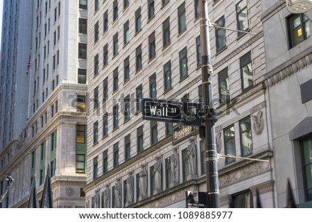 Wall street sign in Lower Manhattan,NYC