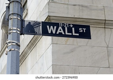 Wall Street Sign On Road, Lower Downtown Manhattan