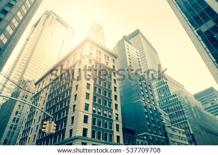 Wall Street Skyscrapers, Manhattan, New York City, USA - vintage style toned