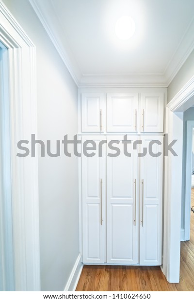 Wall Tall White Wood Painted Cabinets Stock Photo Edit Now