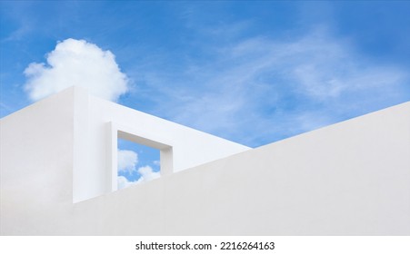 Wall texture of concrete with open window against blue sky and clouds, A part of Exterior  White cement building, Ant view Minimal Modern architecture. with summer sky, Minimal design - Powered by Shutterstock