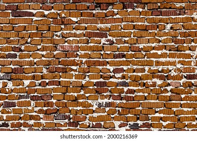Wall texture from red old damaged bricks. Abstract background for design.