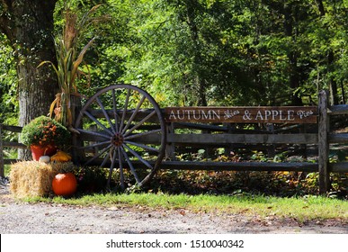 Wall Township, NJ/USA - September 20 2019: Autumn Fence Wheel Sign