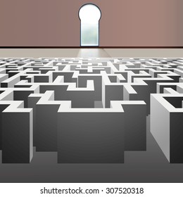 Wall winding maze-like complex problems Keyhole-shaped exit Agent Plan to goal Aim for success superb advantages.