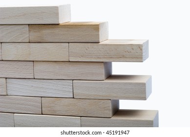 The Wall From Wooden Bricks Isolated On White Background With Clipping Path