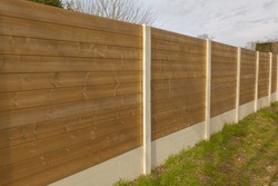 Wall Wooden Fence With Pillar Concrete Structure Street Wood Barrier Modern House Protect View Home Garden