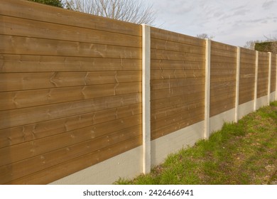 wall wooden fence with pillar concrete structure street wood barrier modern house protect view home garden
