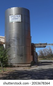 WALLACE, VICTORIA - March 6, 2021: a milk storage tank at the Wallace Dairy, cheese and butter factory