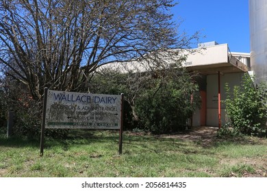 WALLACE, VICTORIA - March 6, 2021: Reception and administration sign entrance to the former Wallace Dairy, cheese and butter factory