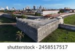 Walled City At Cartagena De Indias In Bolivar Colombia. Walls Of Cartagena Landscape. Medieval City. Cartagena De Indias At Bolivar Colombia. Cartagena Skyline. Historical Center.