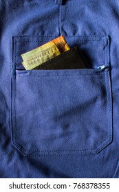 Wallet With Euro Banknotes In Worker Pant Back Pocket