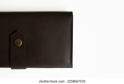 Wallet made of genuine black leather with a slots for cards and big zip pocket on a white background. Accessories for men. - Shutterstock ID 2258067533