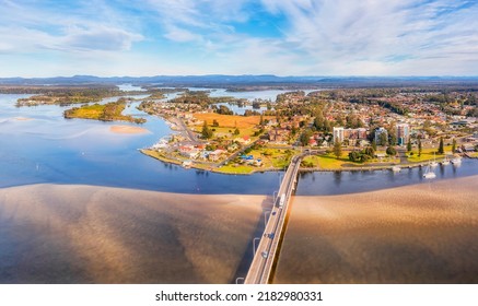 Wallis Lake And Coolongolook River Between Forster And Tuncurry Towns On AUstralian Pacific Coast - Aerial Panorama.