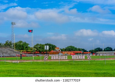 Wallis, Texas, USA - September 15, 2018 Brazoria High School Football Field On A Saturday Morning After A Friday Night Game.