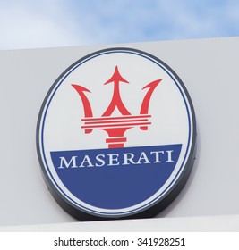 Wallisellen, Switzerland - 13 November, 2015: Maserati Sign On The Top Of The Octane 126 AG Office Building. Octane 126 AG Provides Official Ferrari And Maserati Service.