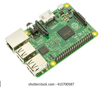 Wallisellen, Switzerland - 5 May, 2016: A Raspberry Pi 2 Model B Board, Isolated On White Background. The Raspberry Pi Is A Series Of Single-board Computers Developed By The Raspberry Pi Foundation.