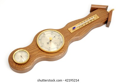 A wall-mounted barometer on white background