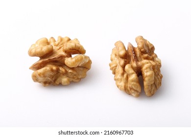 Wallnuts  brain  nuts  shell isolated on white background. Raw  nut  cracked  wallnut snack food  ingredient