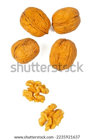 wallnuts isolated on white background, top view