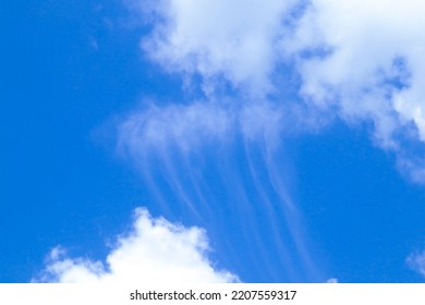 Wallpaper, Stretch Ceiling Or Beautiful White Clouds On Deep Blue Sky Background. Elegant Blue Sky Picture In Daylight. Small Thin Soft White Fluffy Clouds In The Blue Sky Background. No Focus.