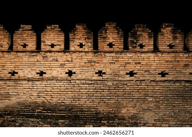 Walls of Ancient City at Night at chiangmai city thailand ,old Brick wall at night - Powered by Shutterstock