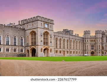 Walls and architecture of Windsor castle at sunset, UK - Powered by Shutterstock