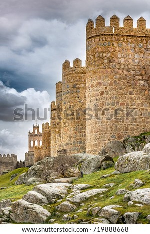 The walls of Avila, 12th century fortress in Castile and Leon (Spain)