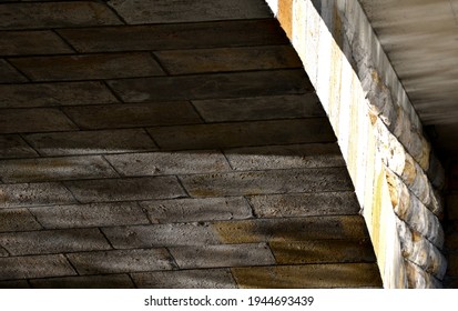 walls of bridge from the 19th century formed by massive blocks of sandstone bosses as reminiscences of  Italian Renaissance and its famous palaces and bastions. deep joints between stones like cliff - Shutterstock ID 1944693439
