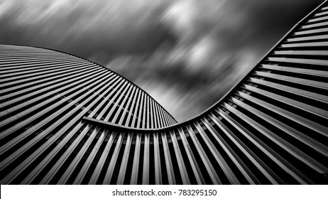 Walls of building. Motion blur sky