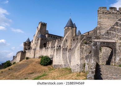 The walls of the medieval castle in Carcassonne, France