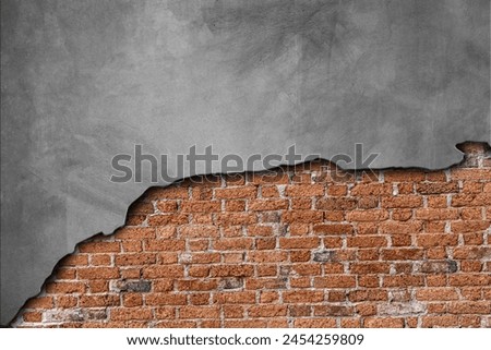 The walls are peeling the red bricks are visible texture background.