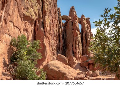 Walls Of Rock, Popular For Climbing, At Garden Of The Gods Park, CO