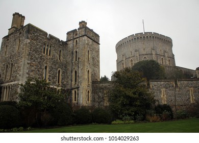 Walls And Towers Of Windsor Castle By  Heavy Rain, England