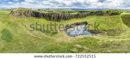 The Walltown Crags at World heritage site Hadrian's Wall in the beautiful Northumberland National Park with Hadrian's Wall Path and Pennine Way