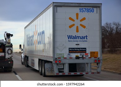 A Walmart Freight Delivery Truck Traveling On The Interstate.  Walmart Is A NYSE Publicly Traded Company With Ticker WMT - Ardmore, Oklahoma, USA - December 23, 2019