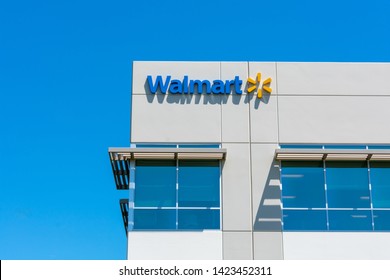 Walmart logo on facade of Walmart Labs office building in Silicon Valley - Sunnyvale, California, USA - June 12, 2019