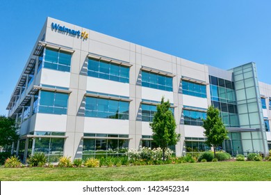 Walmart logo on facade of Walmart Labs office building in Silicon Valley - Sunnyvale, California, USA - June 12, 2019