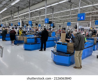 
Walmart Retail Store Cashier Checkout Counters, Peabody Massachusetts USA, February 16 2022