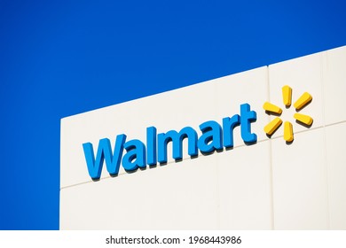 Walmart sign, logo on facade of Walmart Labs office building in Silicon Valley - Sunnyvale, California, USA - 2021