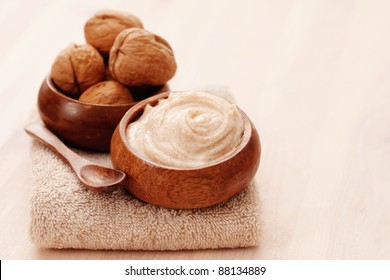 walnut body scrub with towel - beauty treatment