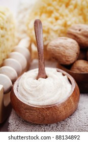 walnut body scrub with towel - beauty treatment