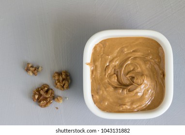 Walnut Butter With Walnuts Close Up Top View