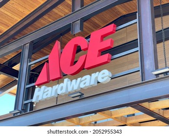 Walnut Creek, CA, USA - September 28, 2021: Sign over entrance to Ace Hardware retail store