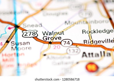 Walnut Grove. Alabama. USA On A Map