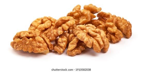 Walnut kernel, Nuts, isolated on white background.