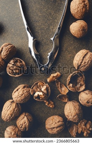 Walnut and nutcracker on vintage background