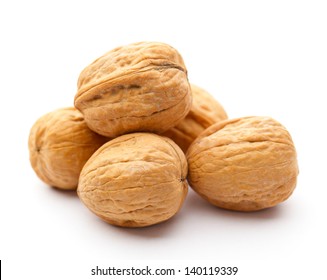 Walnut With Shell Over White Background