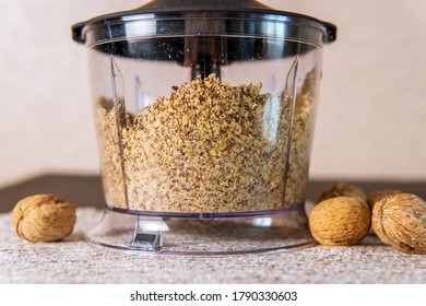 Walnuts In Blender, Butter Preparation Process, Top View