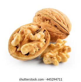 Walnuts isolated on white background. With clipping path.