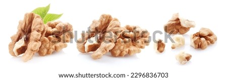 Walnuts kernel in closeup on white
